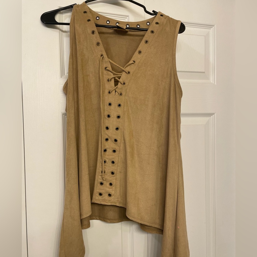 Wrangler Tan Lace-Up Women's Blouse